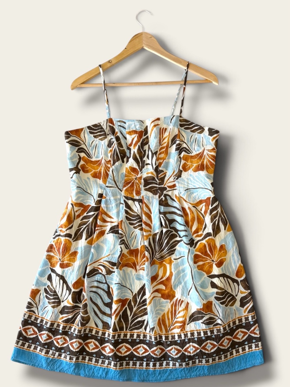 Calypso St. Barth Blue, Brown & Tan Floral Mini Dress